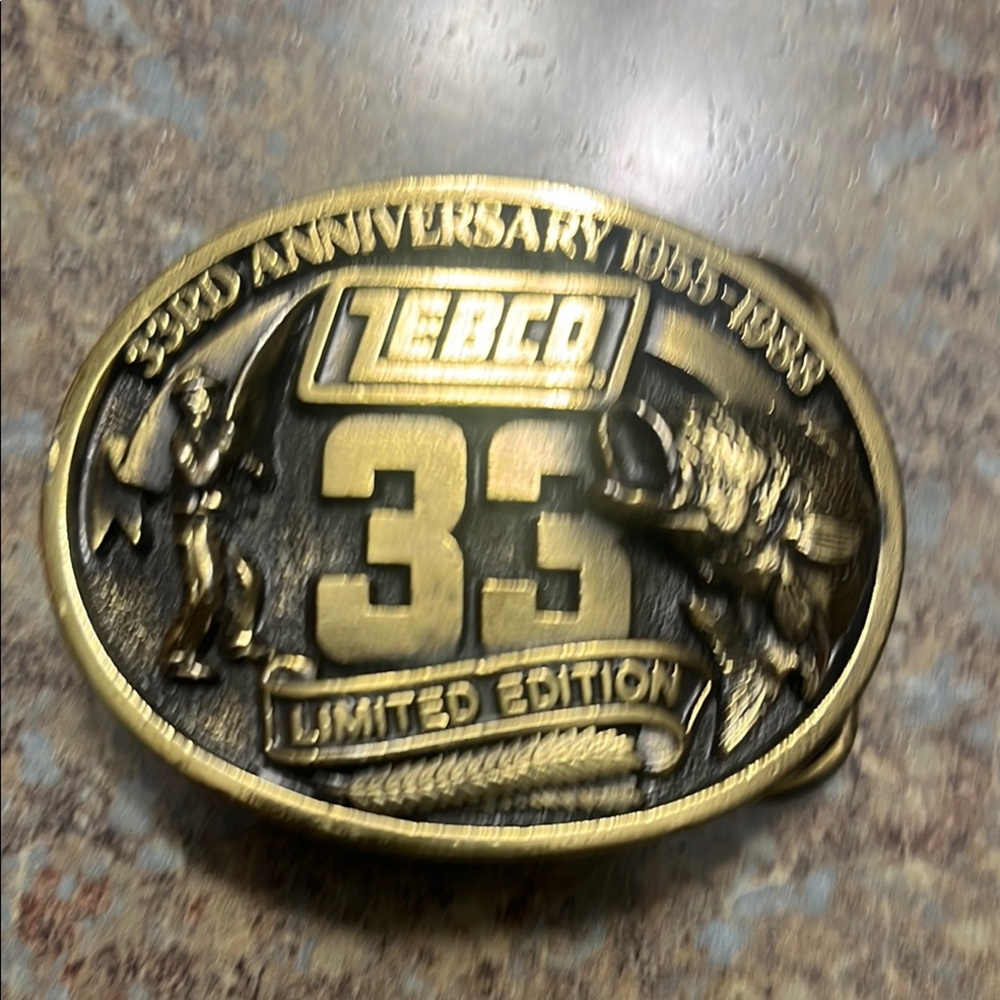 Zebco 33RD Anniversary 1955-1988 Limited Edition belt buckle.